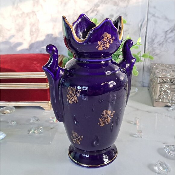 AMPHORA COBALT BLUE MADE IN ENGLAND AND HAND EMBELLISHED IN LIMOGES FRANCE - Picture 15 of 16